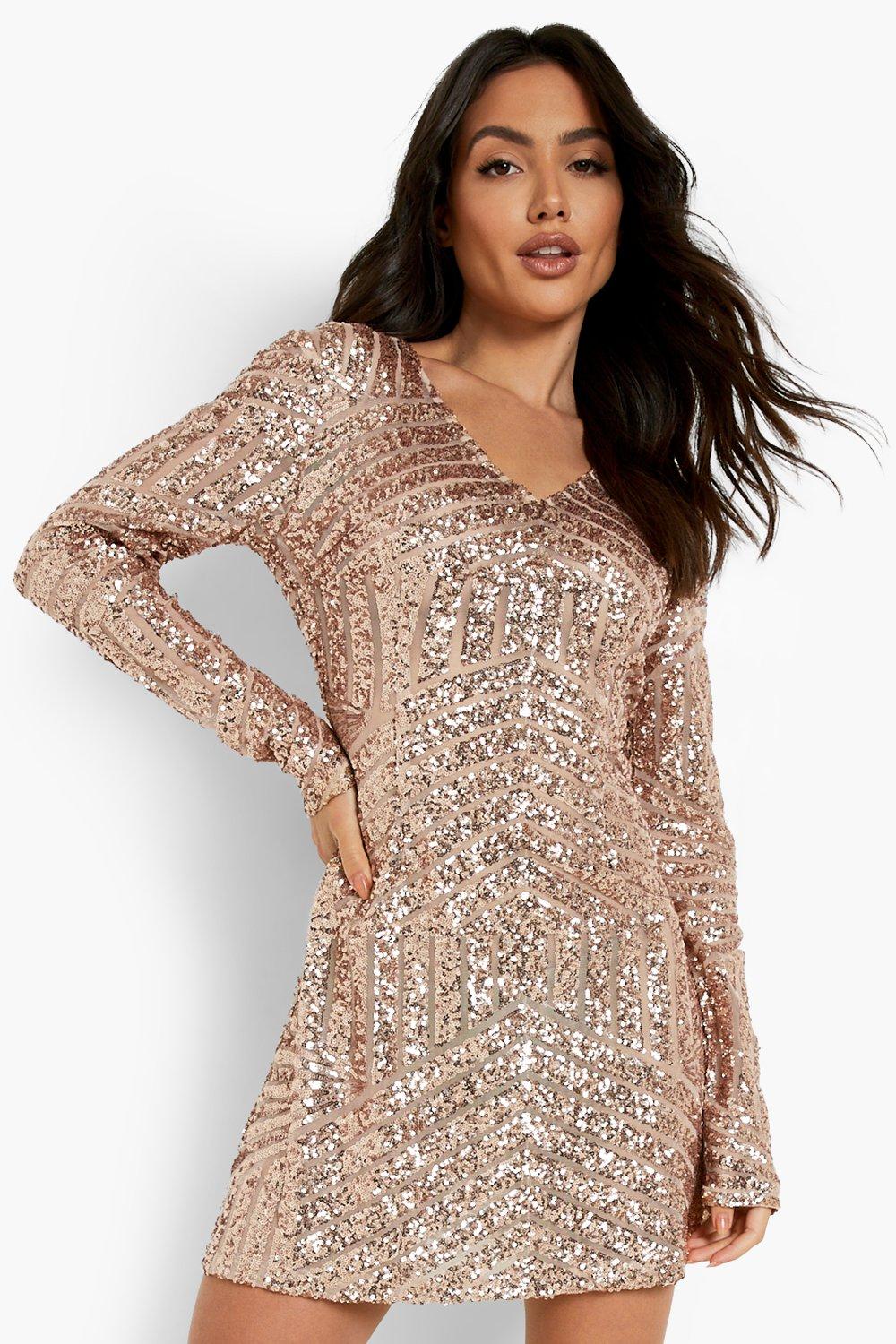 Long sleeve gold on sale sequin bridesmaid dresses